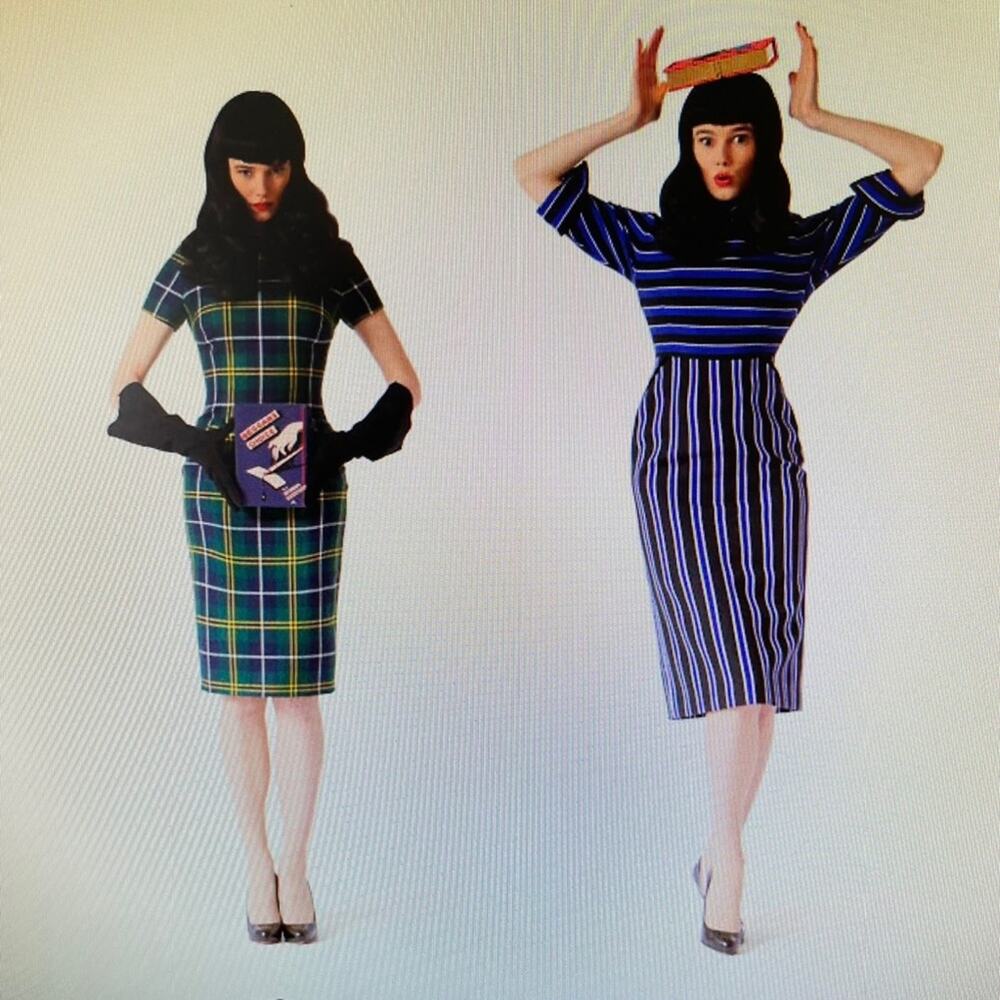 Olympia Le-Tan Striped Dress Sz 42 Blue Black Mock Neck Paris Designer - Picture 16 of 16